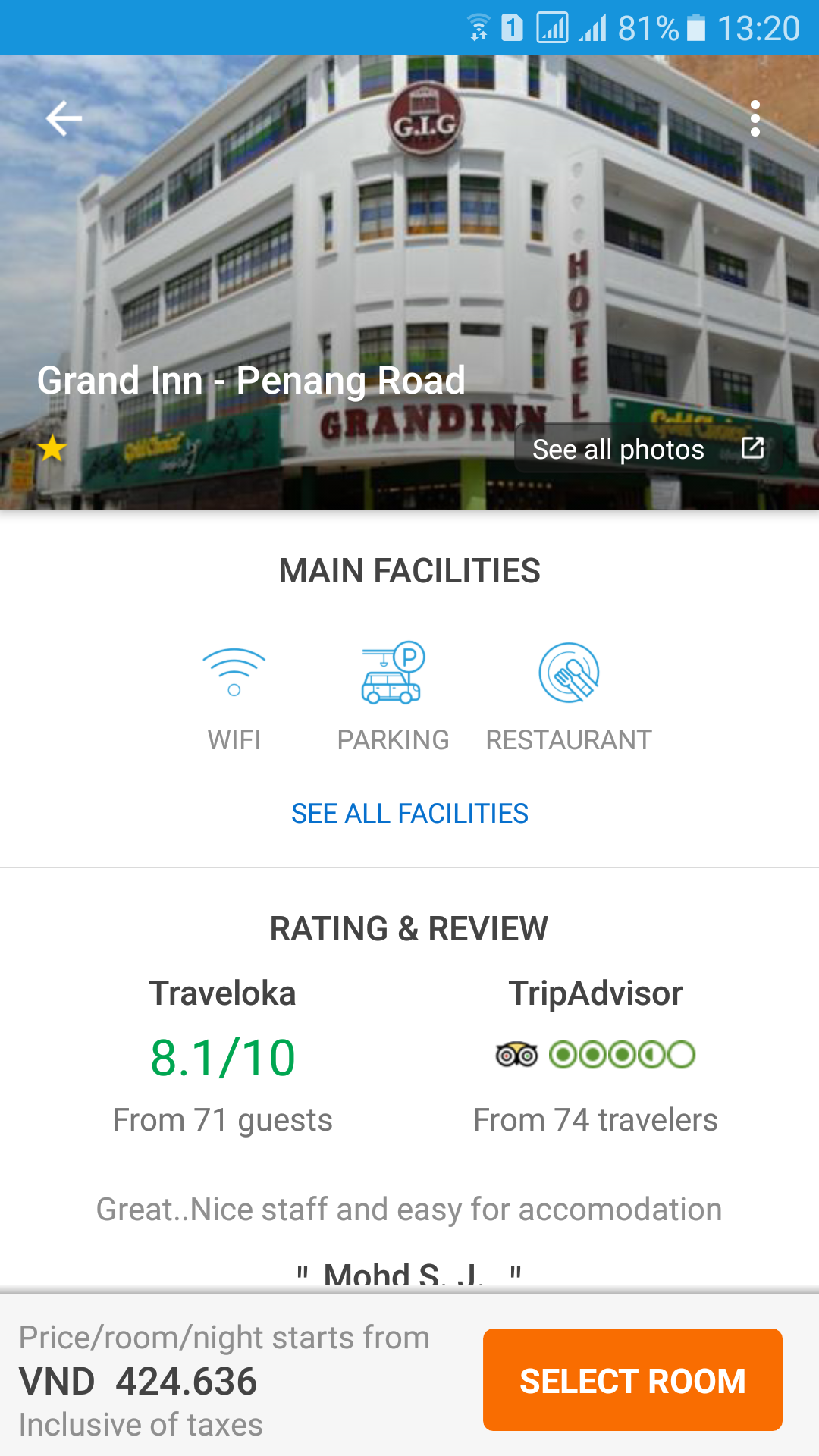 Đặt phòng ở Penang, giá đã rẻ còn được code giảm giá. 